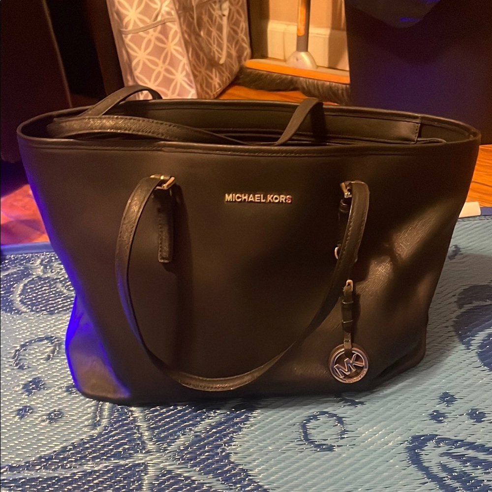 Michael Kors Black Tote with Structured Design and Silver Charm (Used)